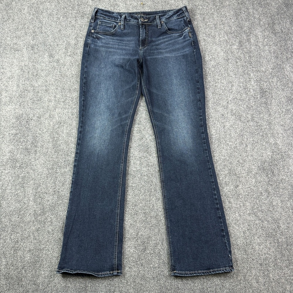 Silver Jeans Womens Suki Slim Boot 33x33 Dark Wash Blue Stretch Whisker Sanded